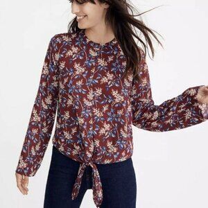 Madewell Bell Sleeve Tie Front Top Antique Flora M